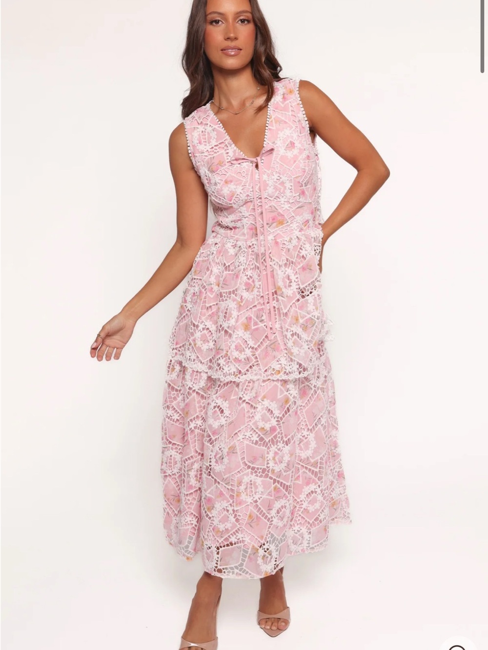 Petal and Pup Sleeveless Pink Lace Midi Dress